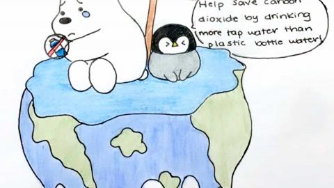 polar bear and penguin cartoon against global warming