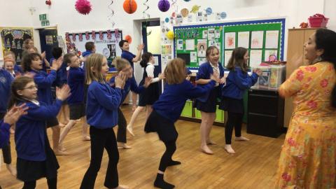 Pupils in the hall.