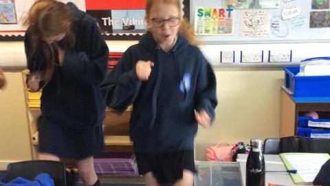 Willow class pupils running on the spot