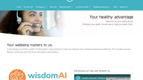 Health Assured Home Page once logged in