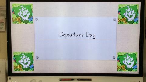 Departure day whiteboard logo with blue peter badge