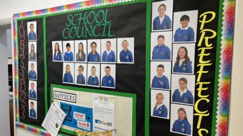 A display showing members of School Council alongside Prefects and Ambassadors