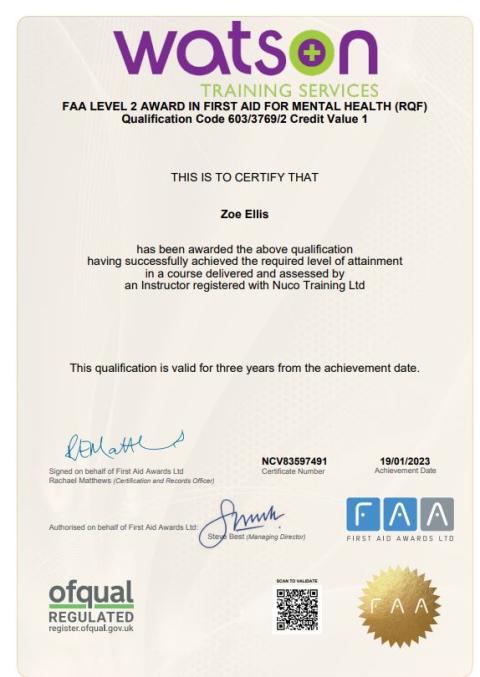 Mental Health First Aid Certificate