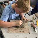 Creating a  sculpture using clay
