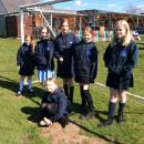 The year 6 girls in their leaver hoodies