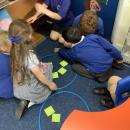 Children sorting words into hoops 
