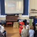 Children watching a virtual tour of the titanic