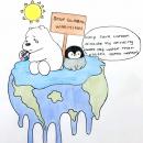 polar bear and penguin cartoon against global warming